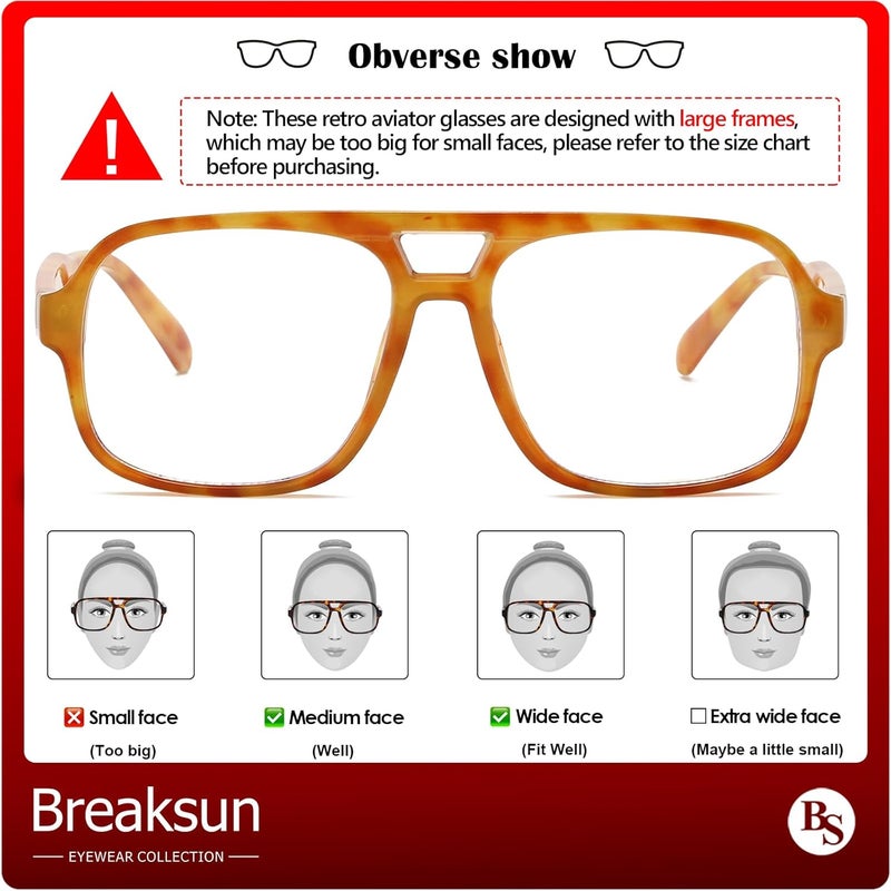 Breaksun Oversized Square Aviator Glasses for Women Men Big Frame Retro Blue Light Blocking Glasses Vintage Style - Image 4